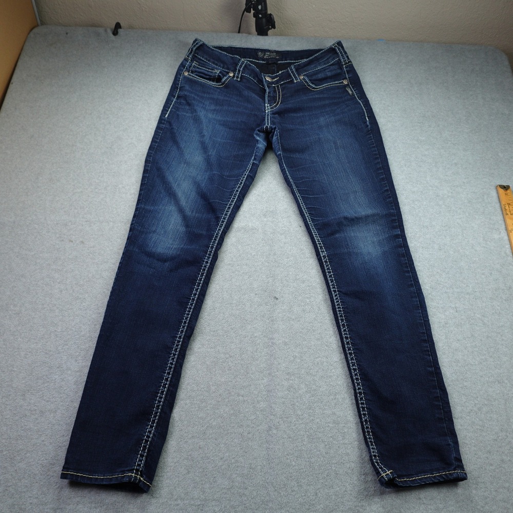 Silver Jeans Women W32 L31 Blue Dark Wash Mid Rise Skinny Suki